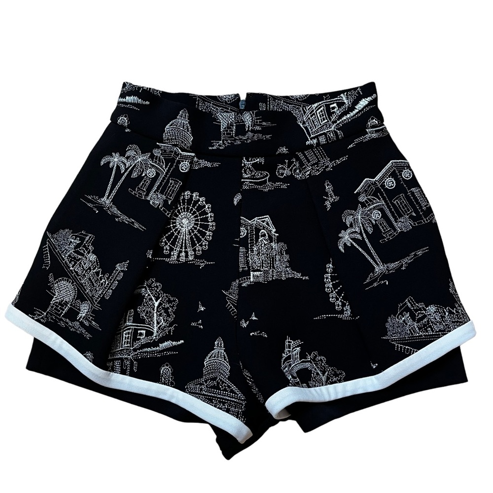 MAJE Black and White Embroidered Shorts Size XS